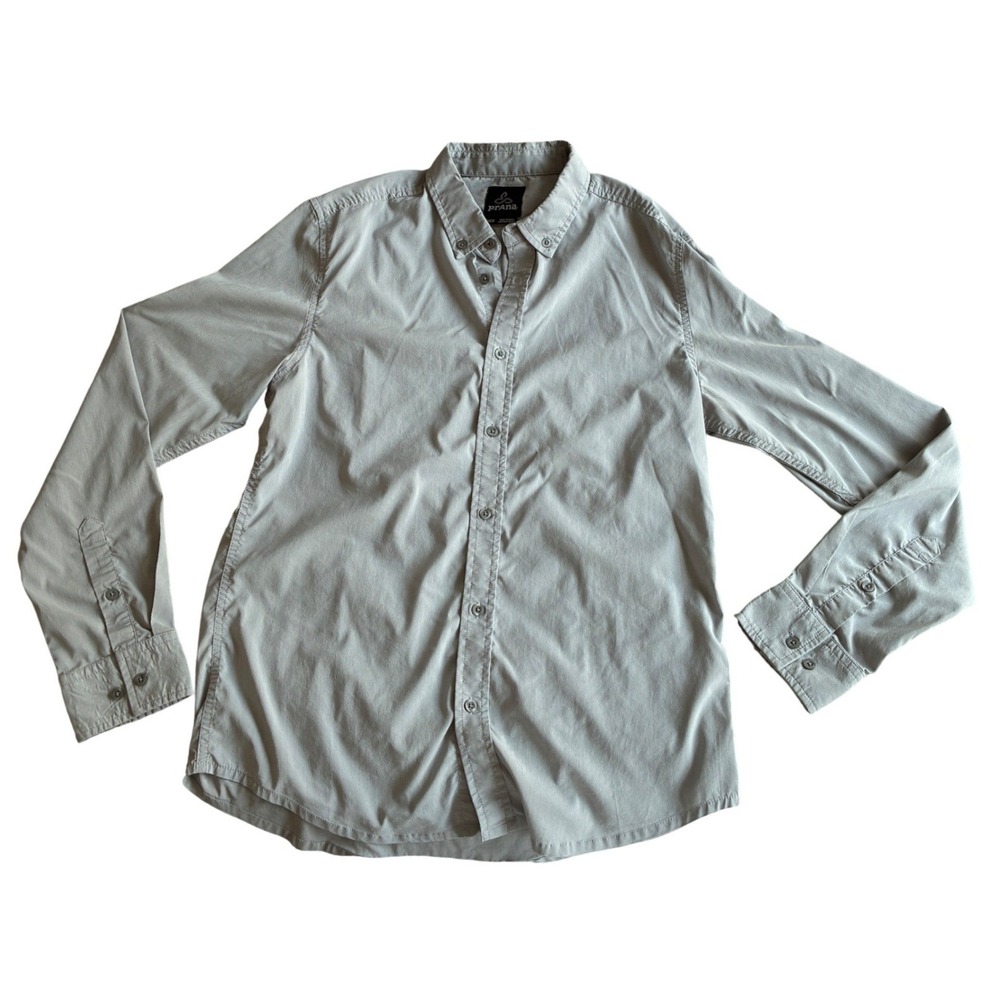 prAna Button Down Shirt Mens L Gray Long Sleeve